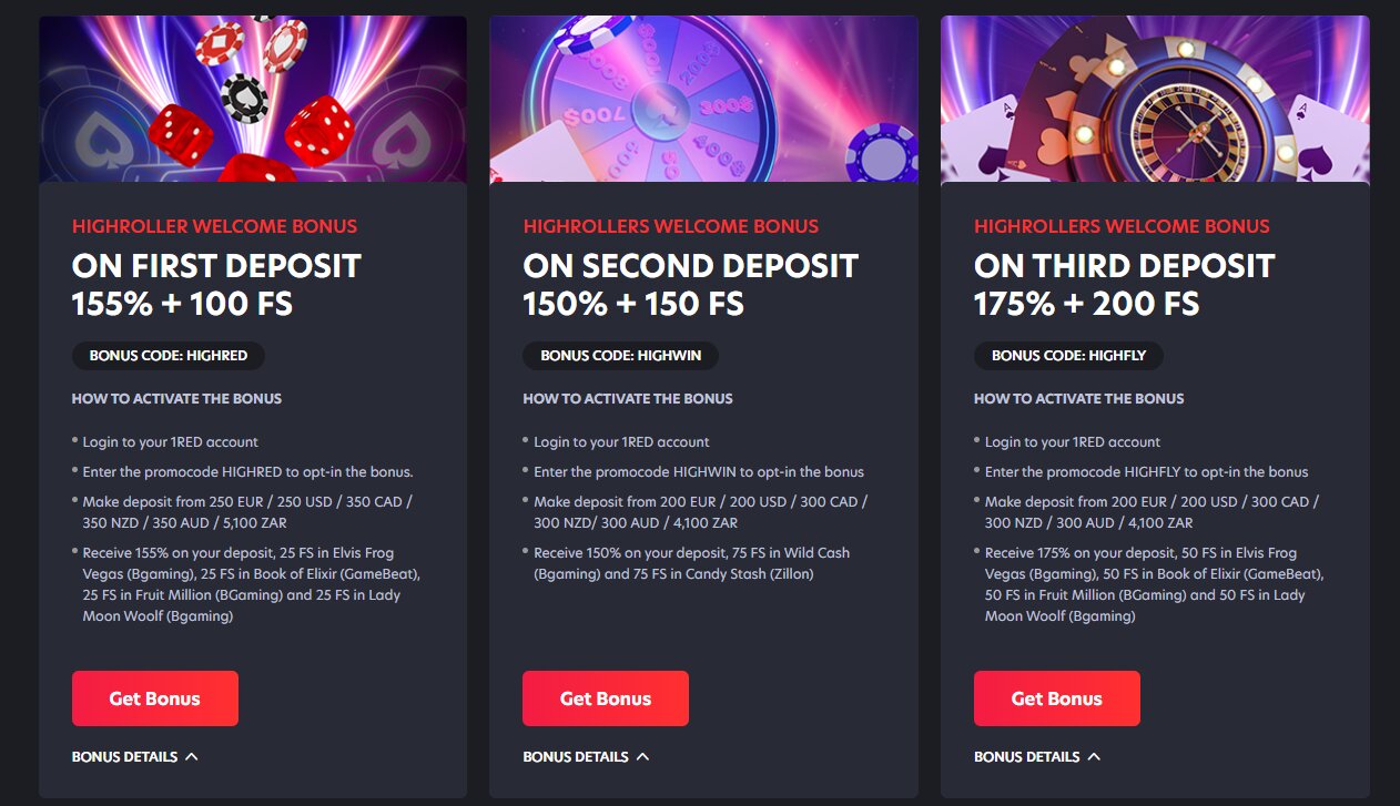 1RED Casino Promoties