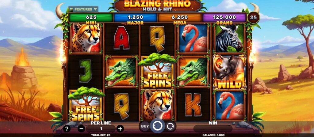Blazing Rhino - Hold & Hit Gameplay 1Red Casino